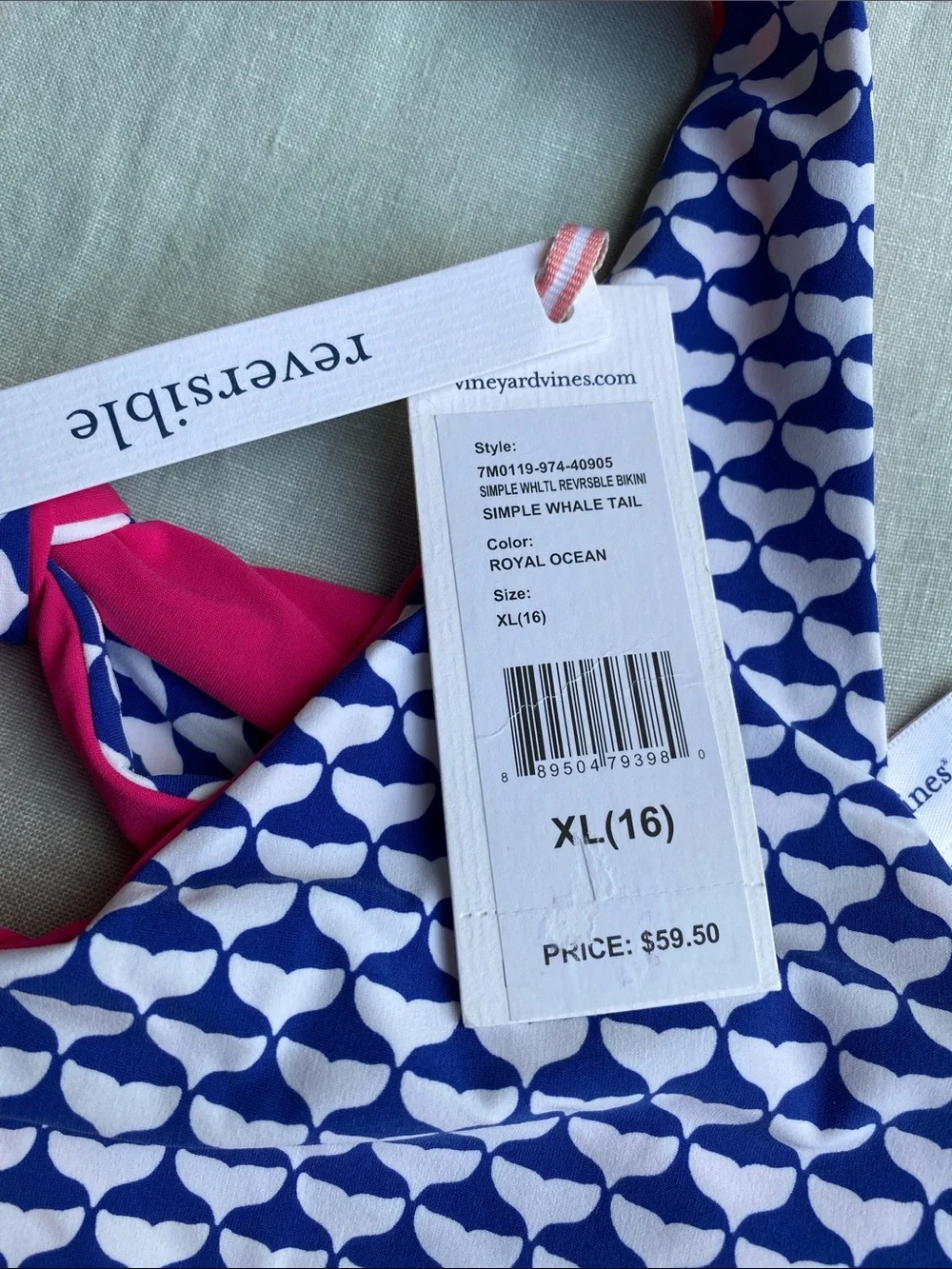 NWT Vineyard Vines pink blue whale reversible halter bikini top